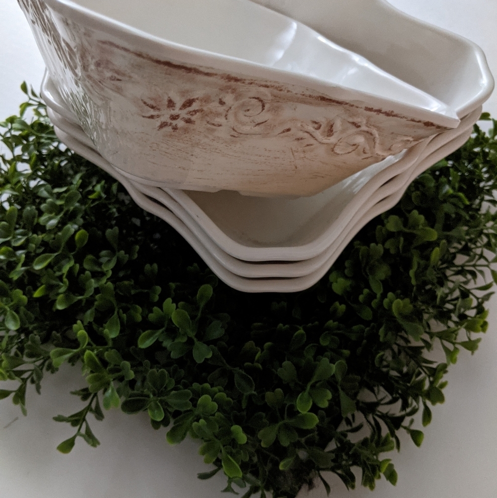 Kim Seybert 4 Melamine Rustic Cereal Soup Scrolls Bowls